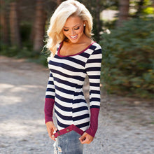 Women Stripe Long Sleeve Slim Tops Irregular Hem T-Shirt Fall Casual Shirt S-XL NW