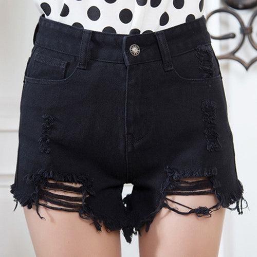 Women High Waist Tassel Hole Short Jeans Denim Slim Shorts Pants 26-31 style NW