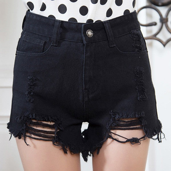 Women High Waist Tassel Hole Short Jeans Denim Slim Shorts Pants 26-31 style NW