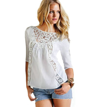 Women Loose Casual Lace Crochet Chiffon Three Quarter Sleeve Shirt Tops Blouse NW