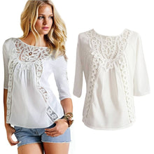 Women Loose Casual Lace Crochet Chiffon Three Quarter Sleeve Shirt Tops Blouse NW