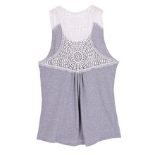 Women Striped Sleeveless Vest Tops Casual Back Lace Hollow Tank Tops NW