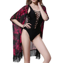 Women Vintage Boho Kimono Cardigan Blouse Female Chiffon Cover Up Tops Tassels Blouses NW