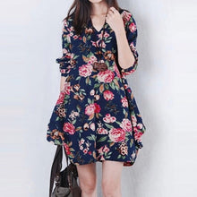 Women Vintage Floral Long Sleeve V-Neck Casual Dress Pregnant Maternity Linen Dresses M-XXL NW