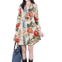 Women Vintage Floral Long Sleeve V-Neck Casual Dress Pregnant Maternity Linen Dresses M-XXL NW