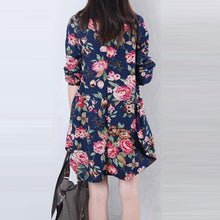 Women Vintage Floral Long Sleeve V-Neck Casual Dress Pregnant Maternity Linen Dresses M-XXL NW