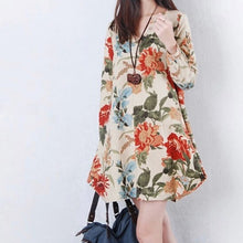 Women Vintage Floral Long Sleeve V-Neck Casual Dress Pregnant Maternity Linen Dresses M-XXL NW