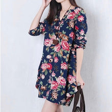 Women Vintage Floral Long Sleeve V-Neck Casual Dress Pregnant Maternity Linen Dresses M-XXL NW