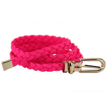 Women Weaved Braid PU Leather Skinny Narrow Waistband Waist Belt 1 CM Wide E80 NW