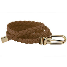Women Weaved Braid PU Leather Skinny Narrow Waistband Waist Belt 1 CM Wide E80 NW