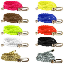 Women Weaved Braid PU Leather Skinny Narrow Waistband Waist Belt 1 CM Wide E80 NW