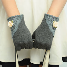 Women Cotton Touch Screen Glove Bow Flower Lace Warm Wrist Gloves Mittens NW