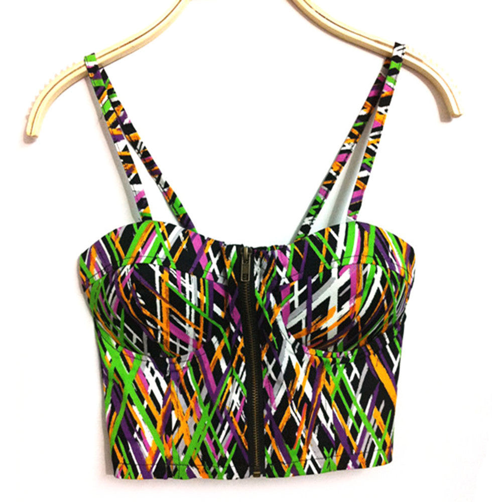 Women Zipper Floral Bralette Bralet Bra Bustier Crop Top Cami Padded Bikini Tank NW