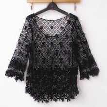 Women's Crochet Hollow Floral Blouse 3 4 Sleeve Casual Loose Crop Tops NW