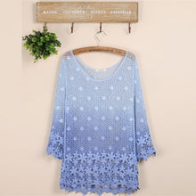 Women's Crochet Hollow Floral Blouse 3 4 Sleeve Casual Loose Crop Tops NW