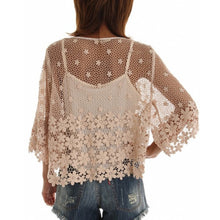 Women's Crochet Hollow Floral Blouse 3 4 Sleeve Casual Loose Crop Tops NW
