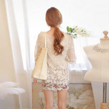 Women's Crochet Hollow Floral Blouse 3 4 Sleeve Casual Loose Crop Tops NW