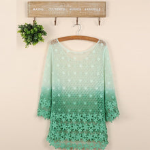 Women's Crochet Hollow Floral Blouse 3 4 Sleeve Casual Loose Crop Tops NW