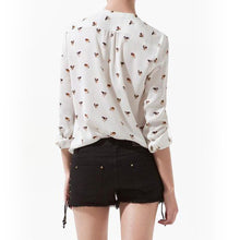 Women's Dog Printed Chiffon V-neck Long Sleeve Leisure Button Shirt Blouse Tops NW