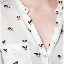 Women's Dog Printed Chiffon V-neck Long Sleeve Leisure Button Shirt Blouse Tops NW