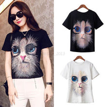 Womens Tops Fashion Women Tees Cute Cat Print T-shirt Short Sleeve Tops Cotton M-XXL Plus Size NW