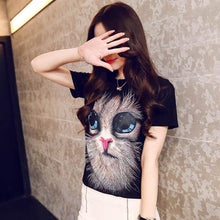 Womens Tops Fashion Women Tees Cute Cat Print T-shirt Short Sleeve Tops Cotton M-XXL Plus Size NW