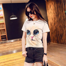 Womens Tops Fashion Women Tees Cute Cat Print T-shirt Short Sleeve Tops Cotton M-XXL Plus Size NW