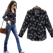 blusas femininas Women Button Down Tops Chiffon Long Sleeve Casual Flower Blouse Shirt S-XXL NW